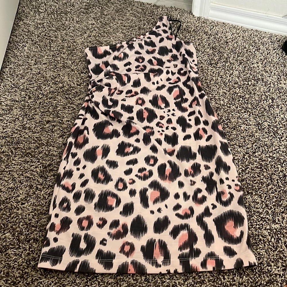 Kardashian Kollection one shoulder pink leopard dress